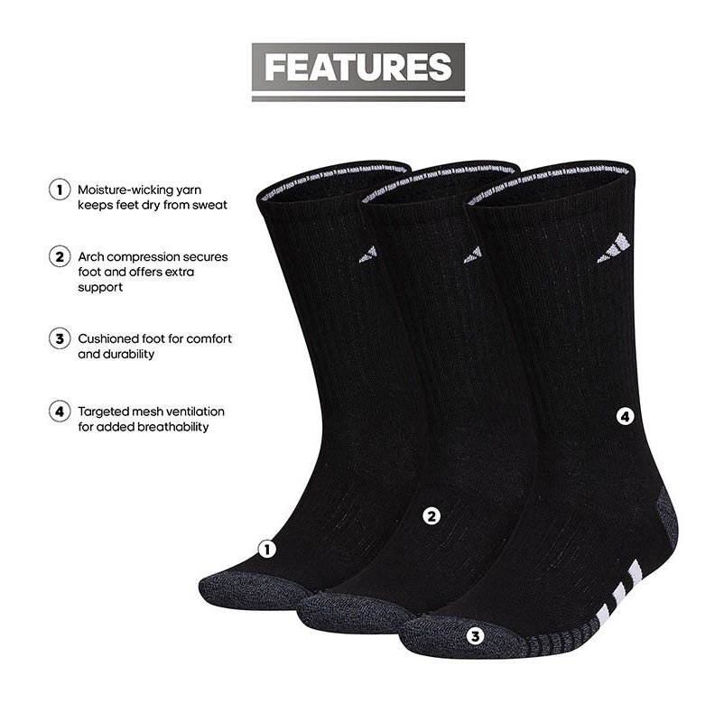 Adidas Cushioned 3-Pack Crew Men's Tennis Socks