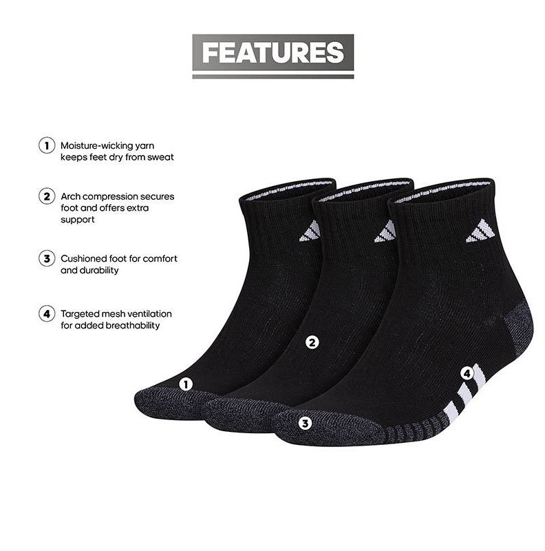 Adidas Cushioned 3-Pack Quarter Men's Tennis Socks