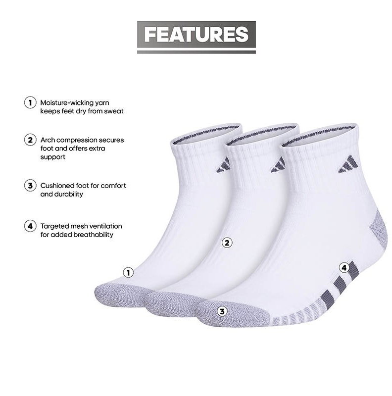 Adidas Cushioned 3-Pack Quarter Men's Tennis Socks