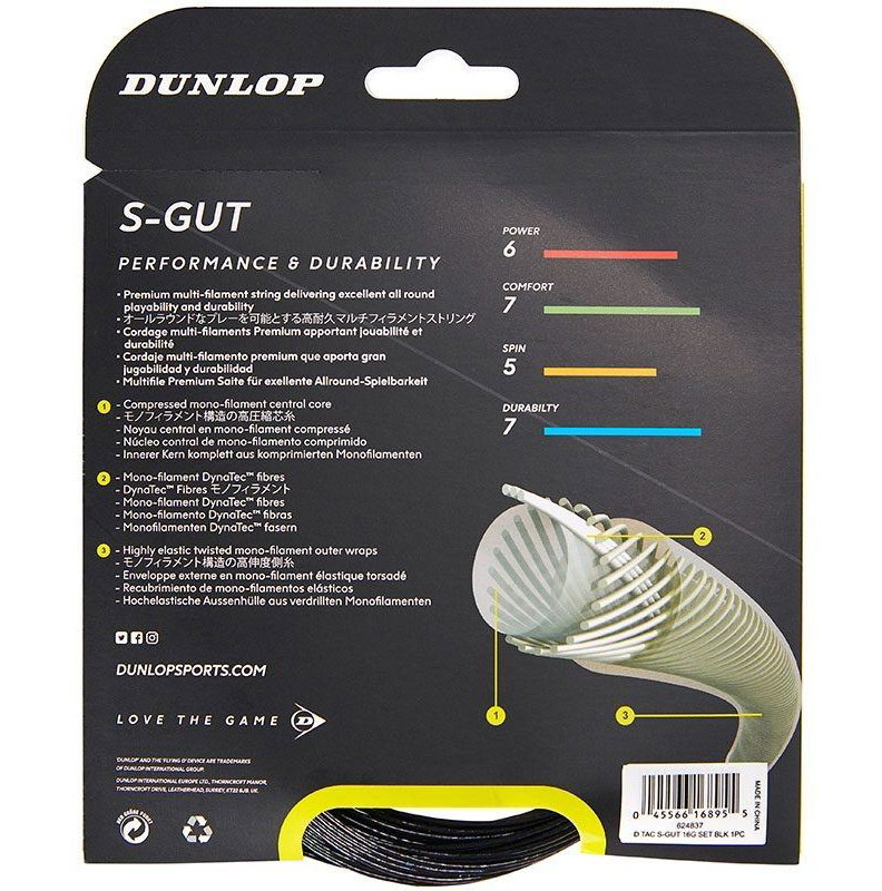 Dunlop Synthetic Gut 16 Tennis String Set - Black