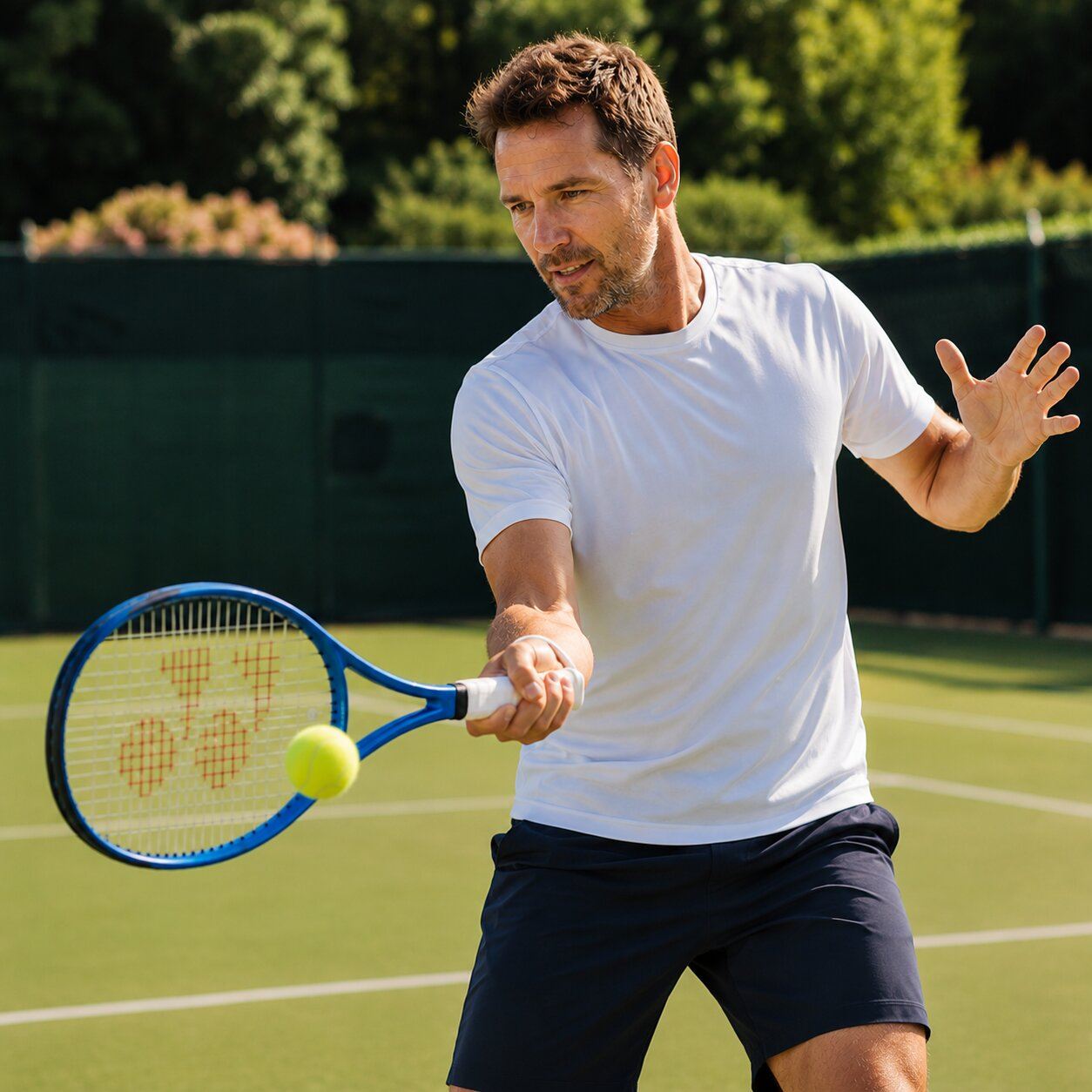 All-court tennis player returning a shot