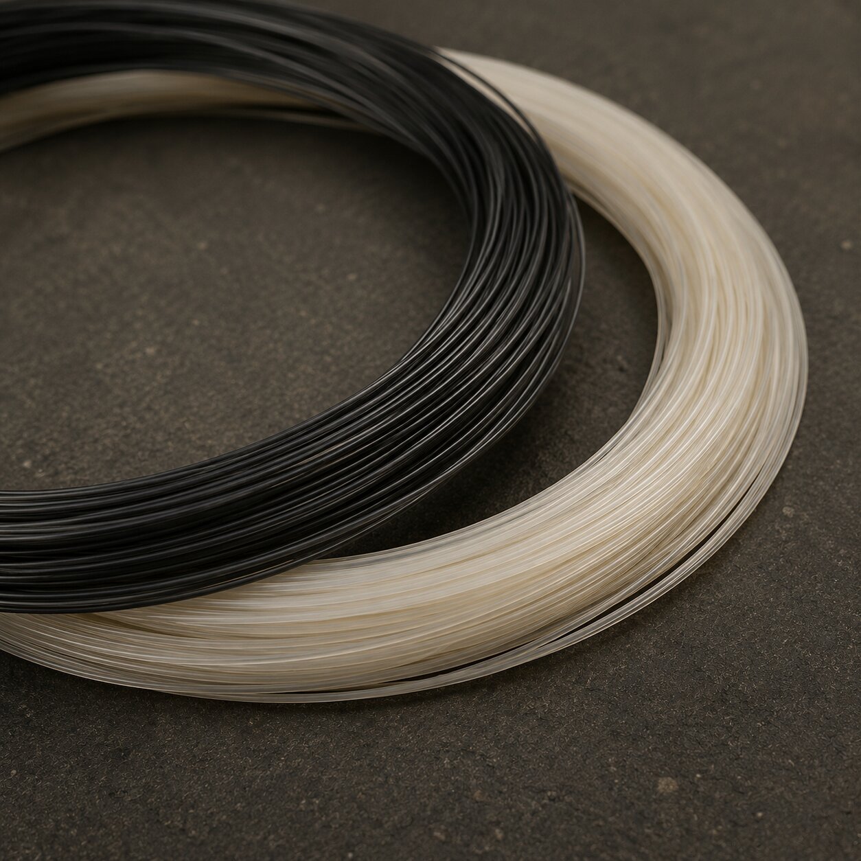 Black and natural tennis strings
