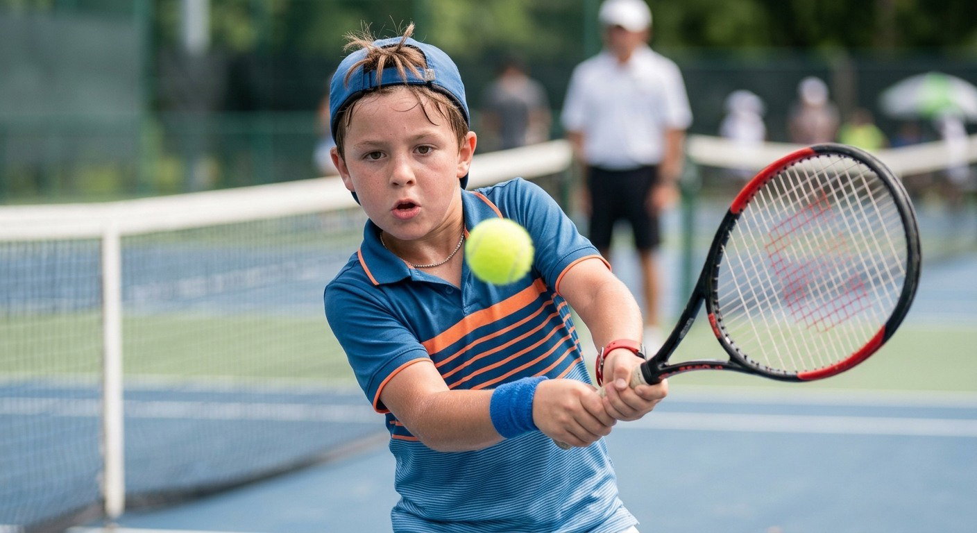 Transition junior player with racquet